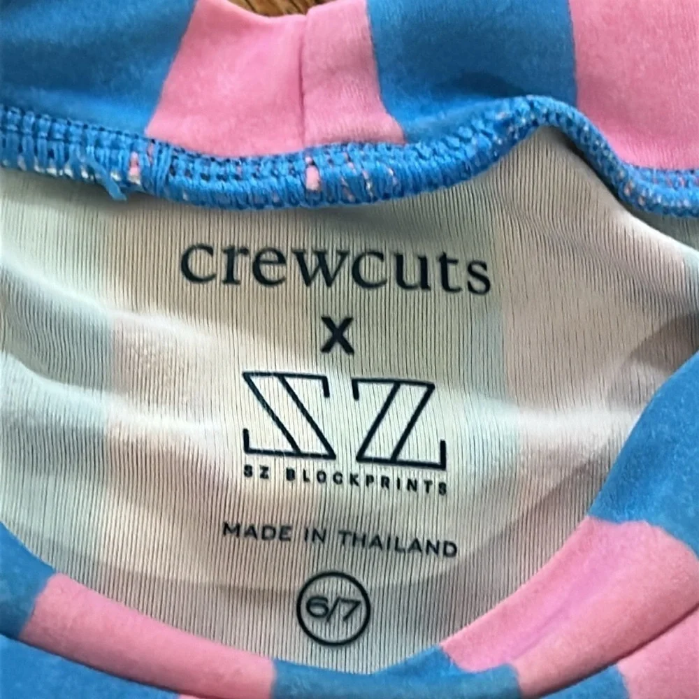 J. Crew Crewcuts SZ Blockprints Rash Guard in Pink Blue Stripe - Size 6/7
